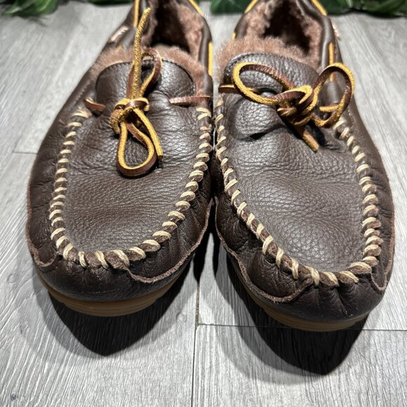 LL Bean Wicked Good Slipper Shoes Leather 11 M  Brown Shearling Lined Moccasin main image 7